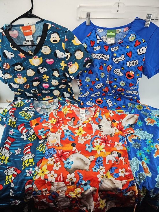 Various Tops - Bundle of 5 Character Medical Scrub Tops